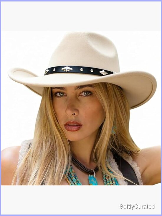 Unisex Cowboy Hat with Wide Brim and Belt Buckle Retro Fedora main image 2